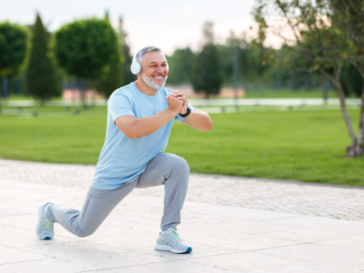 elderly man stretching before exercise
